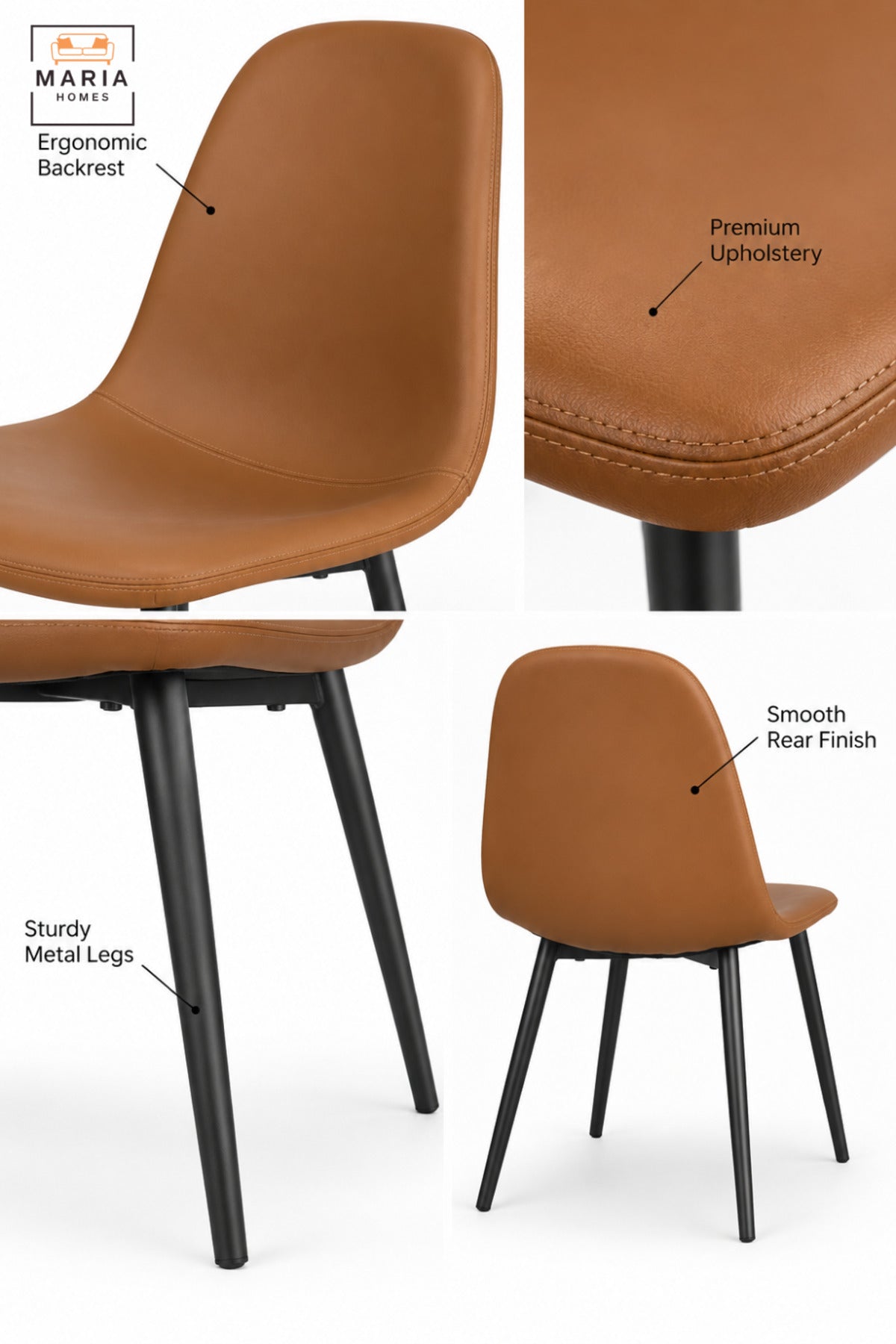 Modern Orange Dining Chair with Padded Upholstered Seat, Curved High Backrest and Slim Black Legs for Dining Room, Kitchen, Café & Restaurant