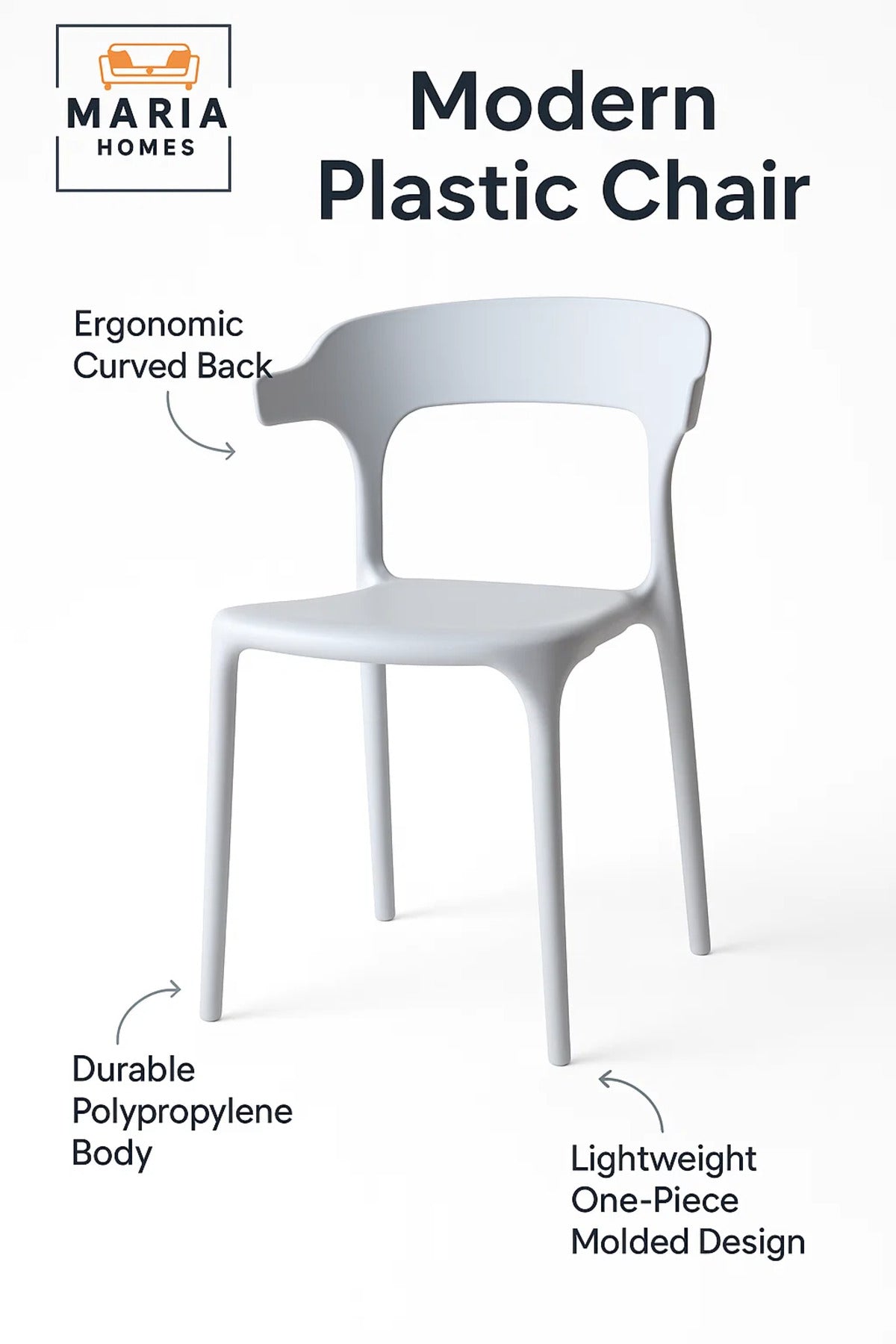 White Plastic Dining Chair √ê Modern Lightweight Armless Chair for Indoor and Outdoor Seating