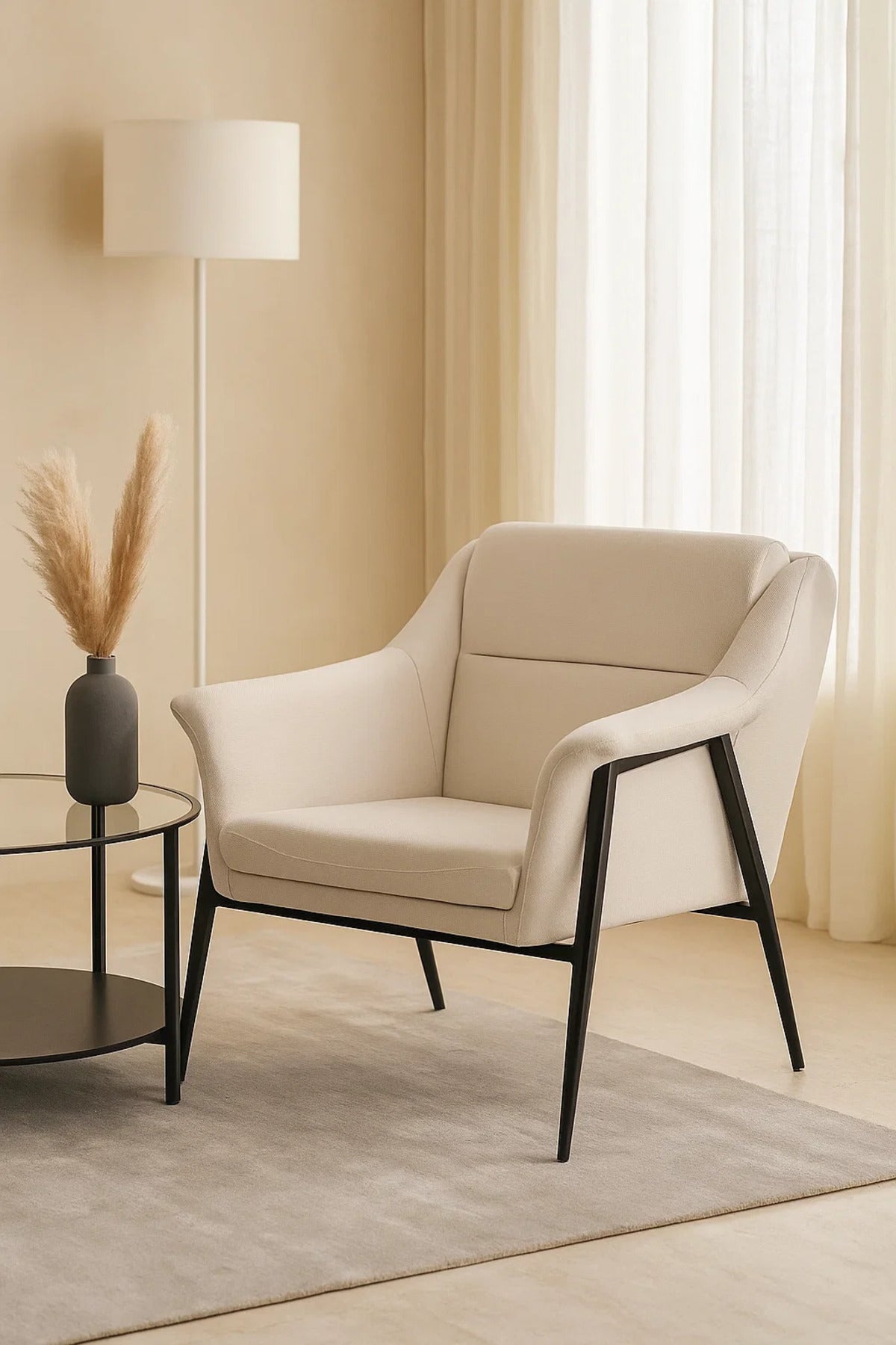 Cream Fabric Lounge Chair, Modern Armchair for Living Room, Bedroom, Entryway & Office Cabin