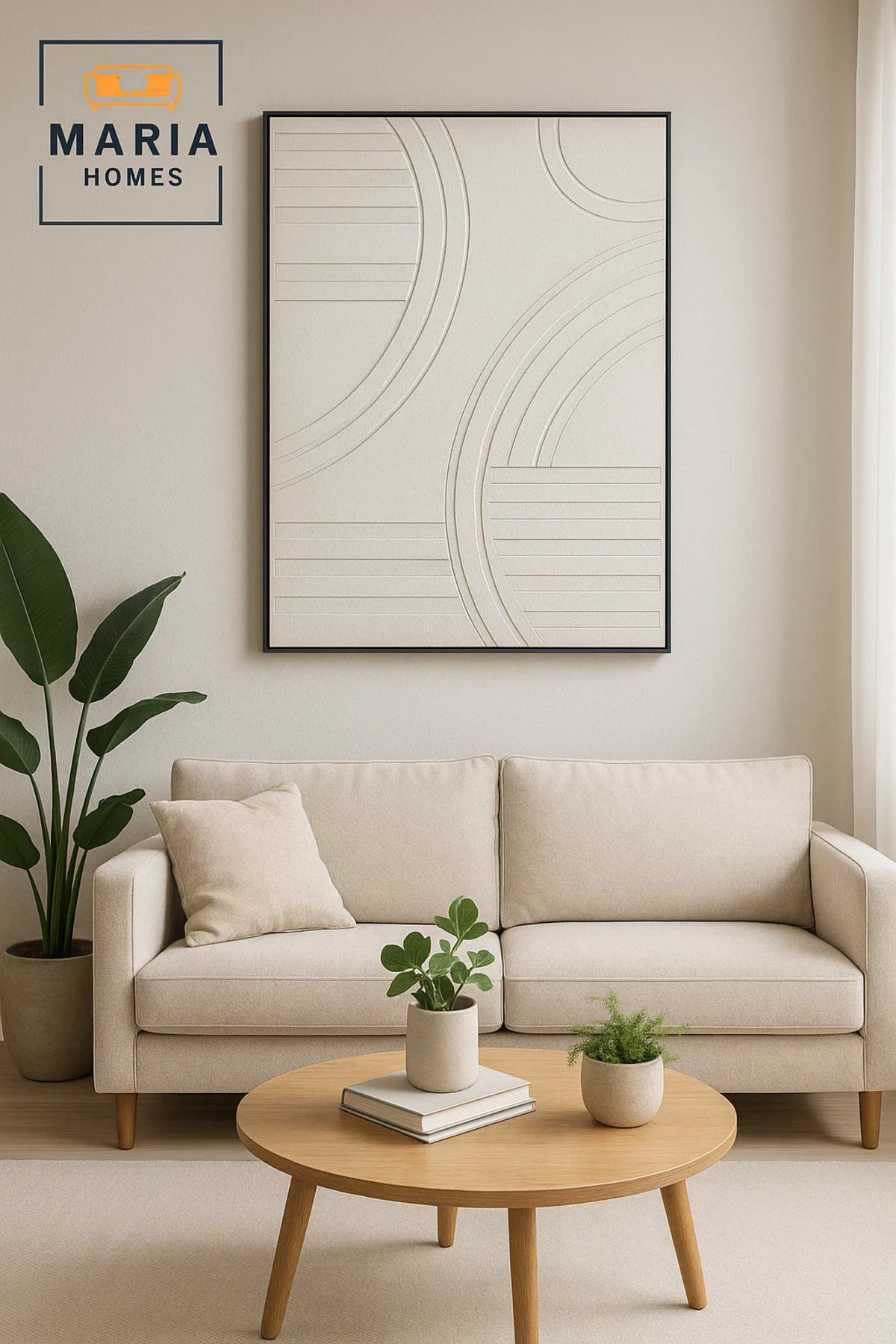 Modern 3D Wall Art Ð Beige Geometric Decorative Panel with Textured Arched Lines 120_80 cm