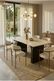 Large Rectangular Dining Table with Wooden Top and Curved Pedestal Legs, Modern Table for Dining Room, Kitchen, Café, Restaurant and Meeting Room