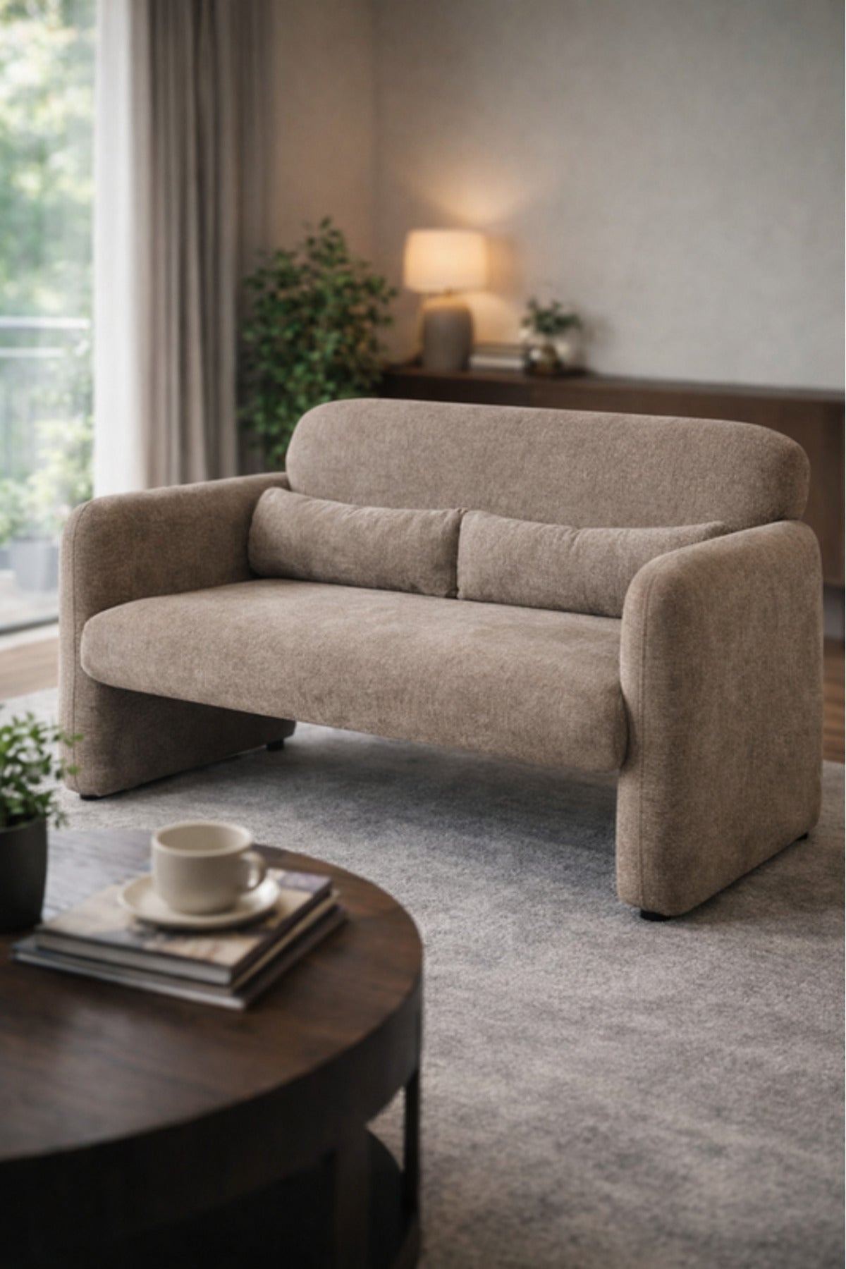Light Brown Fabric 2 Seater Sofa Modern Living Room Loveseat light brown fabric Couch