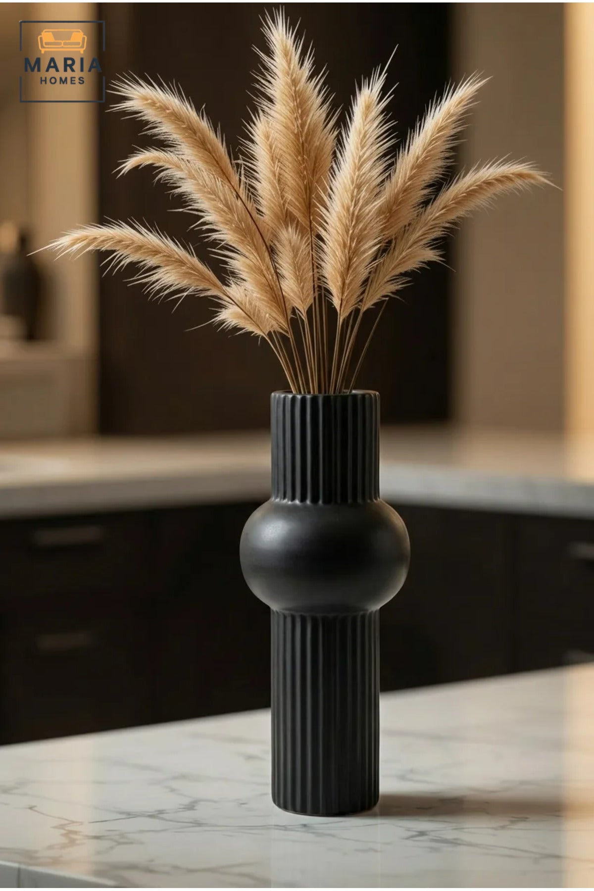 Modern Decorative Flower Vase with Ribbed Texture and Sculptural Design for Living Room, Bedroom, Office, Shelf, Console Table and Home Décor