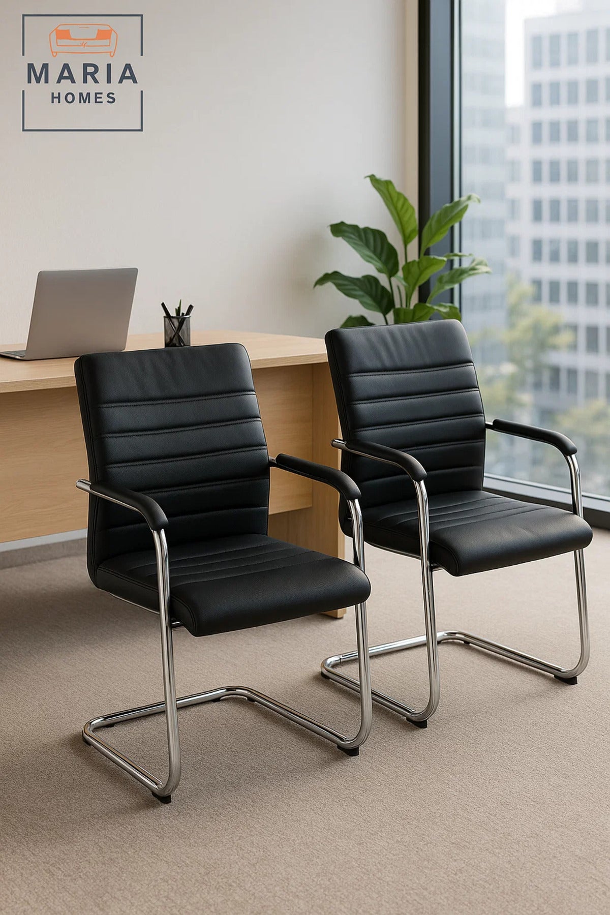 Black Leather Visitor Chair with Chrome Base Ð Comfortable Office Guest Seating