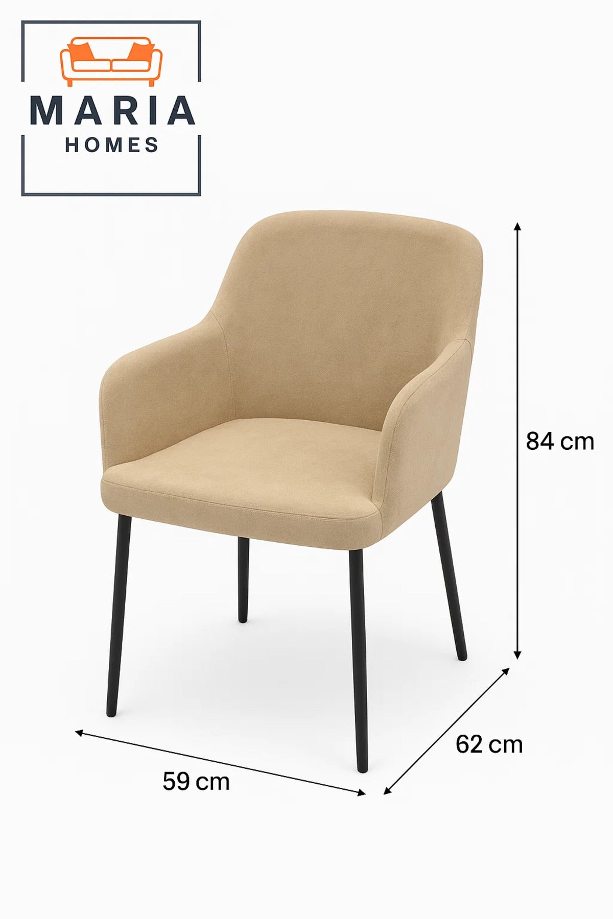 Beige Fabric Armchair Ð Upholstered Lounge Chair with Armrests & Black Metal Legs for Home or Office