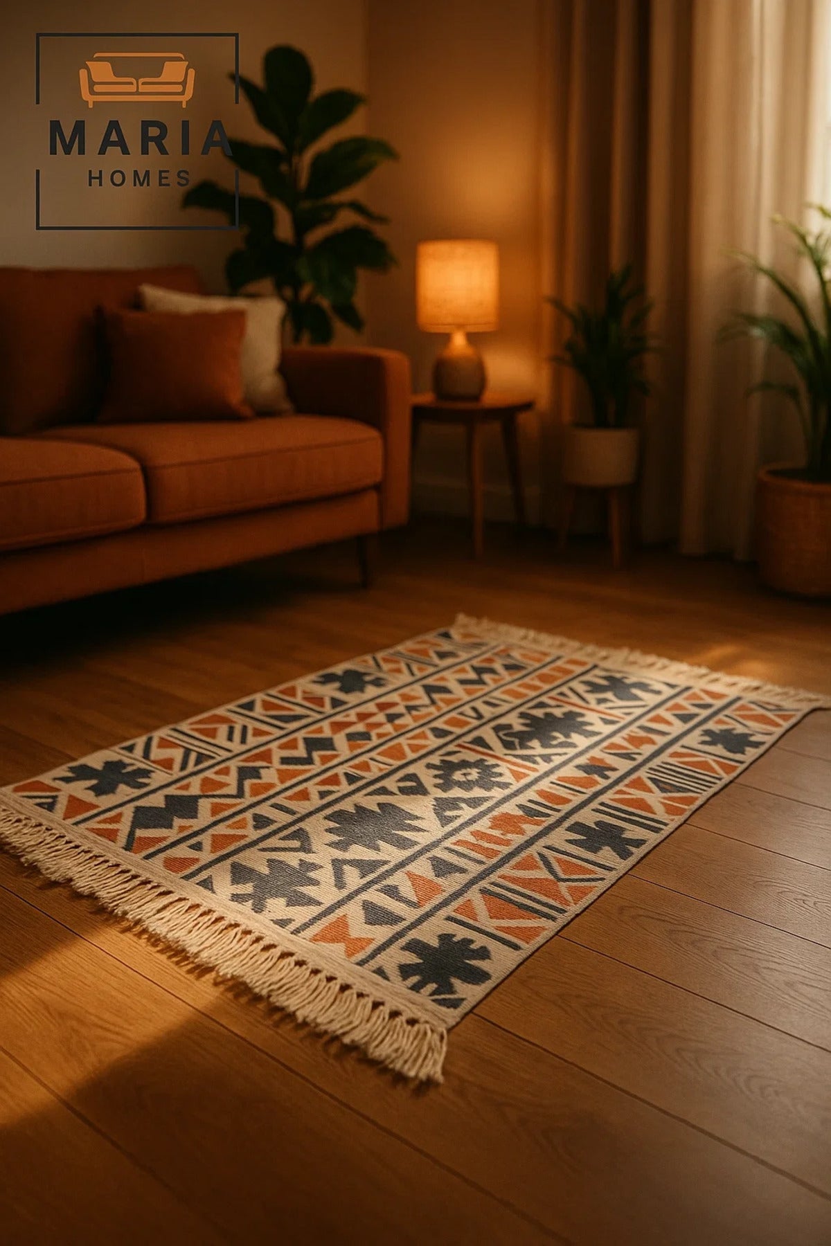 Boho Cotton Accent Rug with Multicolor Tribal Pattern and Fringe Ðsize 60x80 cm