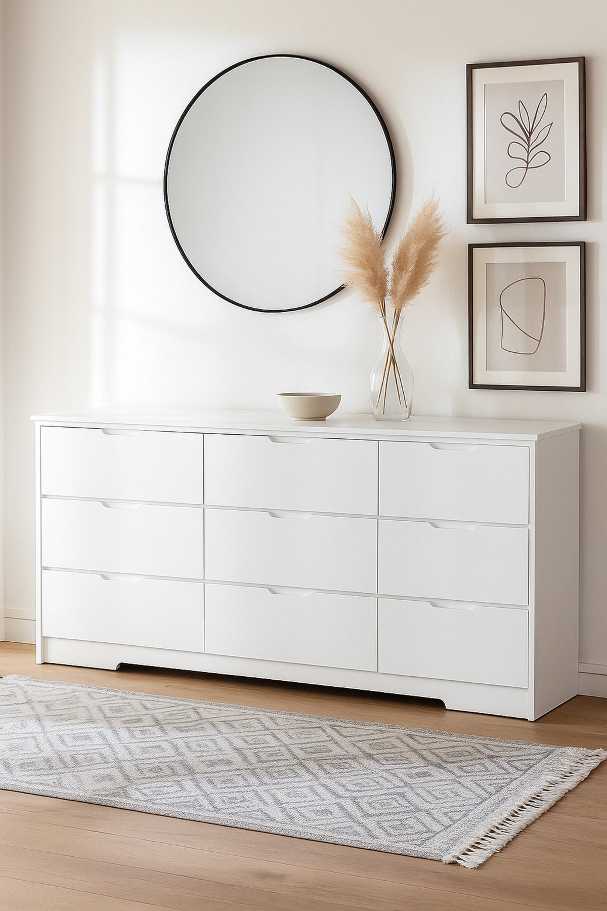 White Wooden Drawer Cabinet 160_48_80 cm Ð Modern 9-Drawer Dresser for Bedroom, Living Room & Office