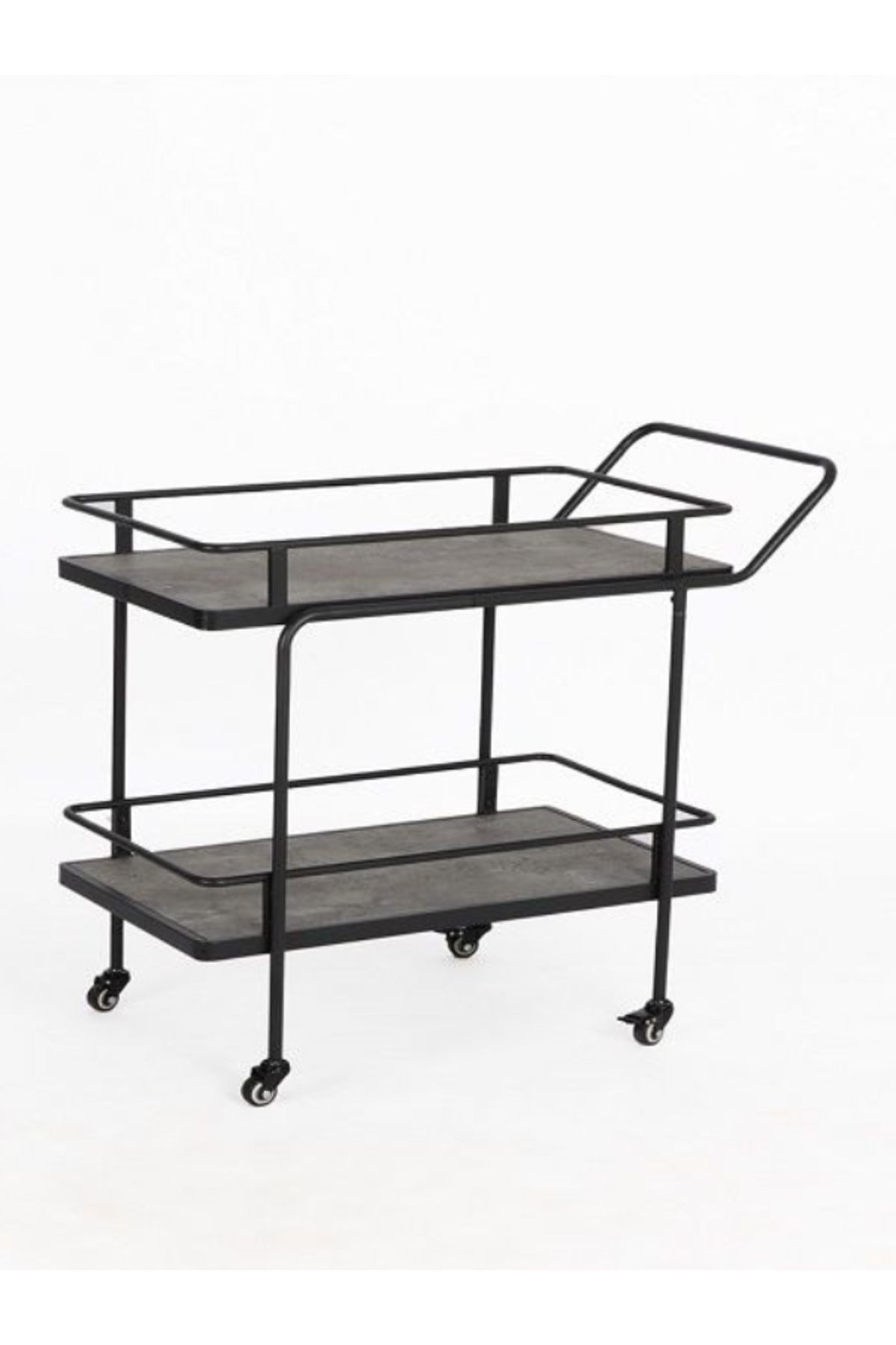 Industrial Gray Metal Serving Trolley with Wheels Ð 2-Tier Bar Cart 83_40_80 cm