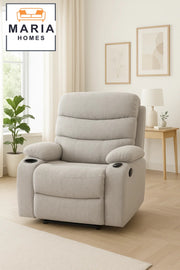 Luxury Fabric Recliner Chair with Cup Holders - Comfortable Recliner Seat in Modern Grey