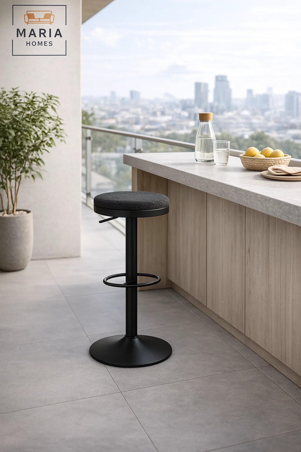 Modern Adjustable Bar Stool Black Round Seat with Footrest