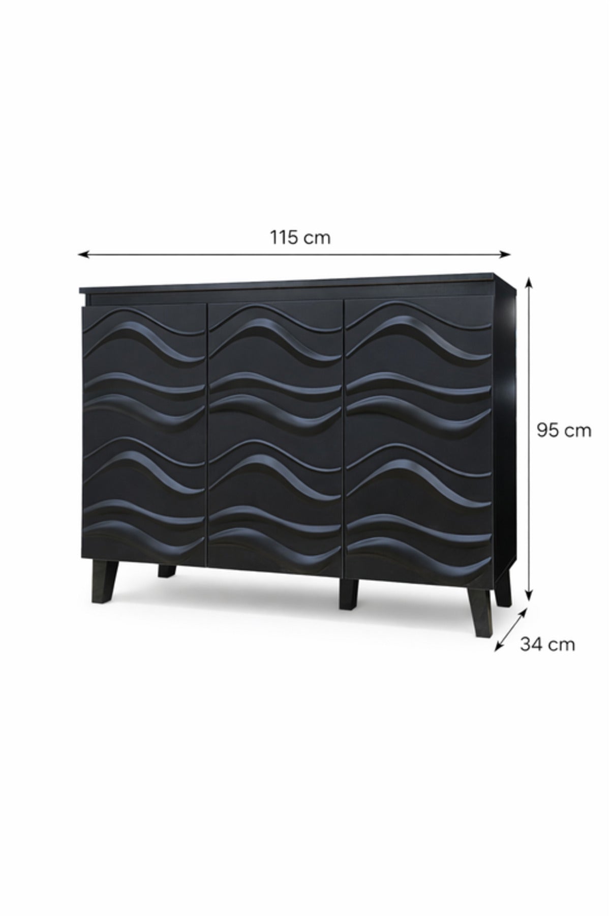 Black Shoe Storage Cabinet with Wave Design Doors 115_34_95 cm Modern Organizer black