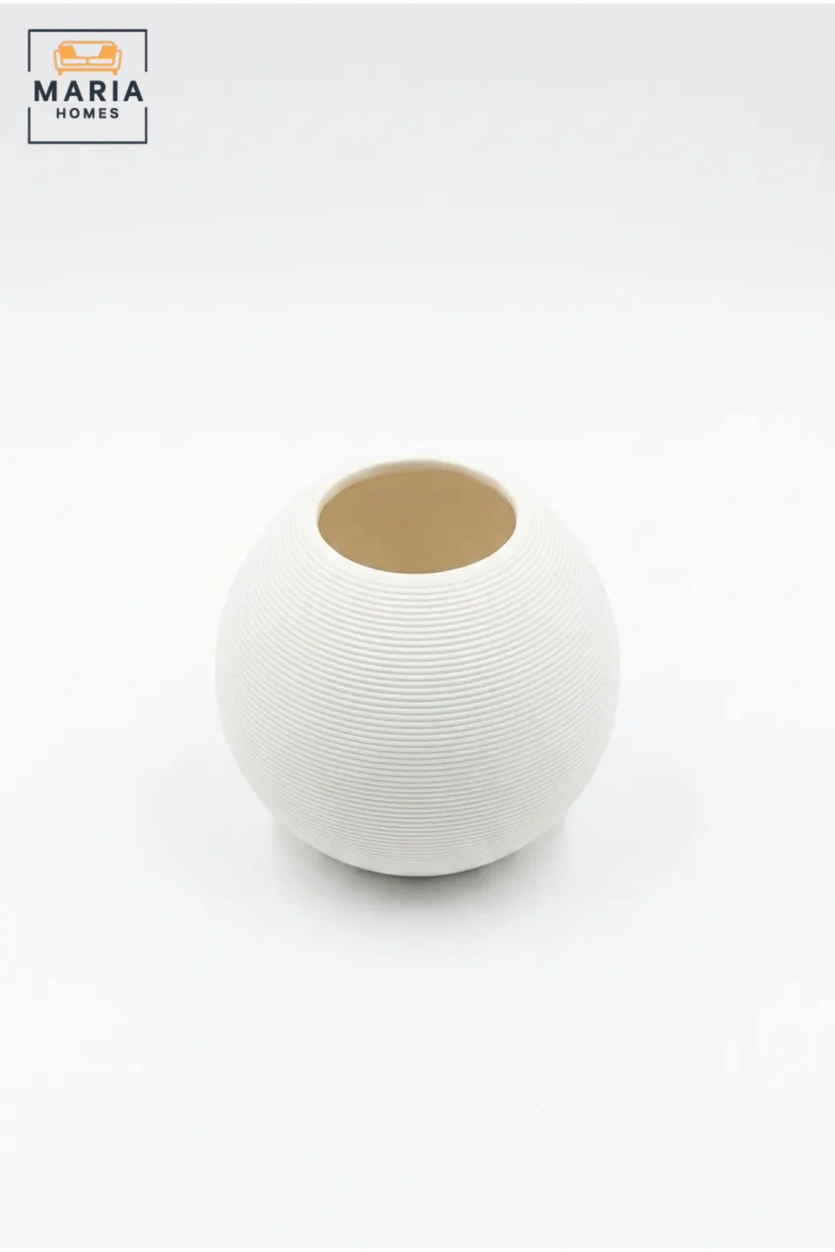 Modern Decorative Flower Vase with Round Shape, Wide Opening and Fine Ribbed Texture for Living Room, Bedroom, Office, Shelf and Console Table Décor