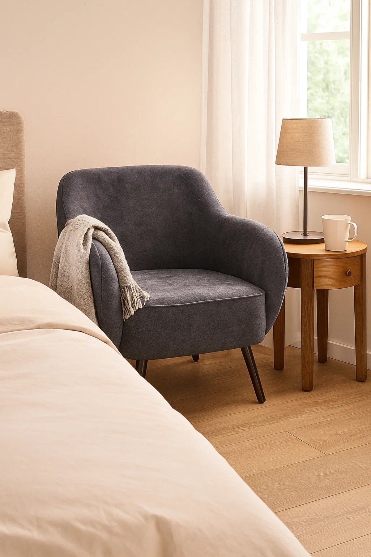 Dark Grey Fabric Armchair | Modern Comfortable Lounge Chair for Living Room & Office