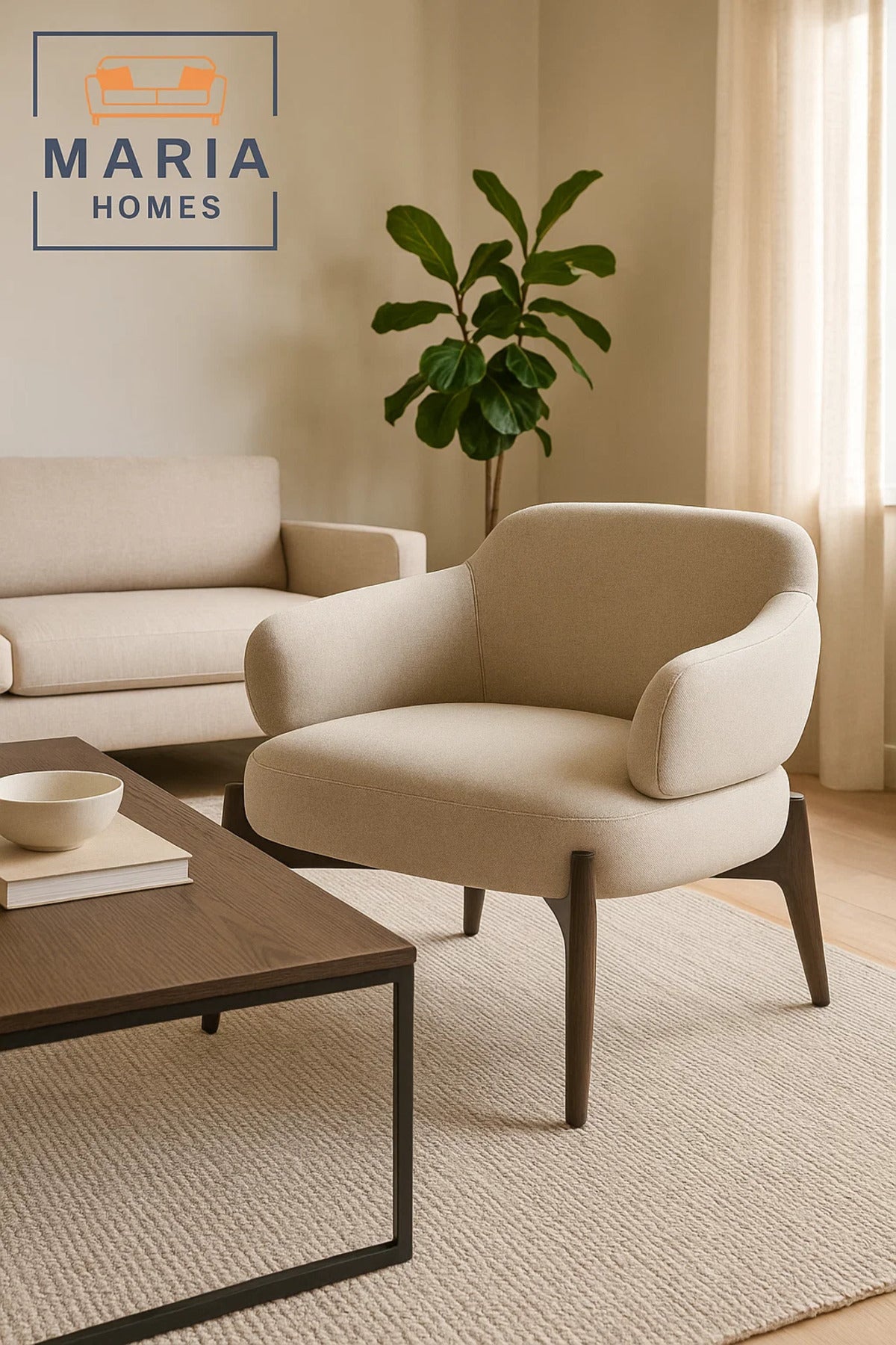Modern Dark Grey Armchair with Curved Back and Tapered Legs