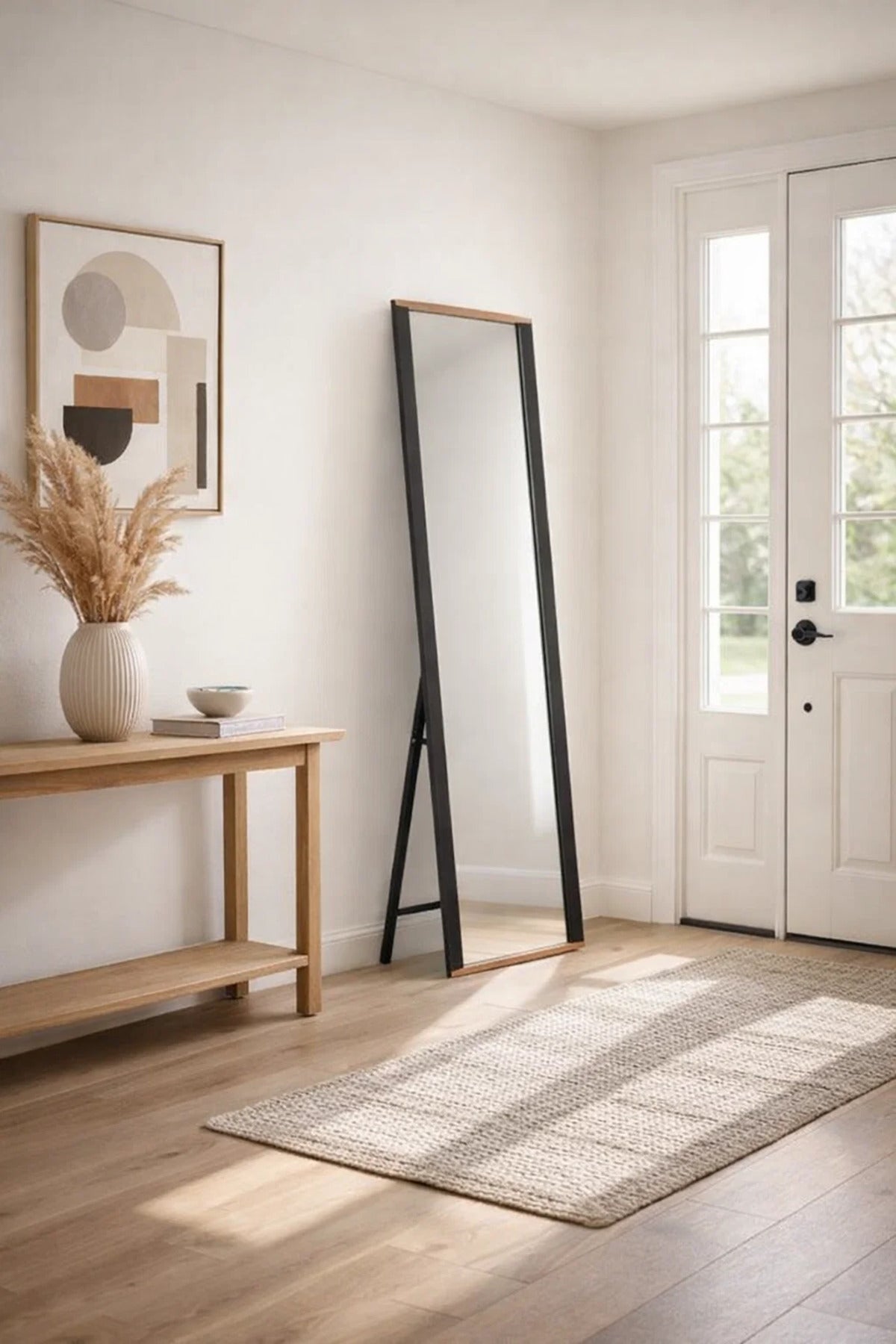 Modern Full Length Floor Mirror with Black and Brown Frame
