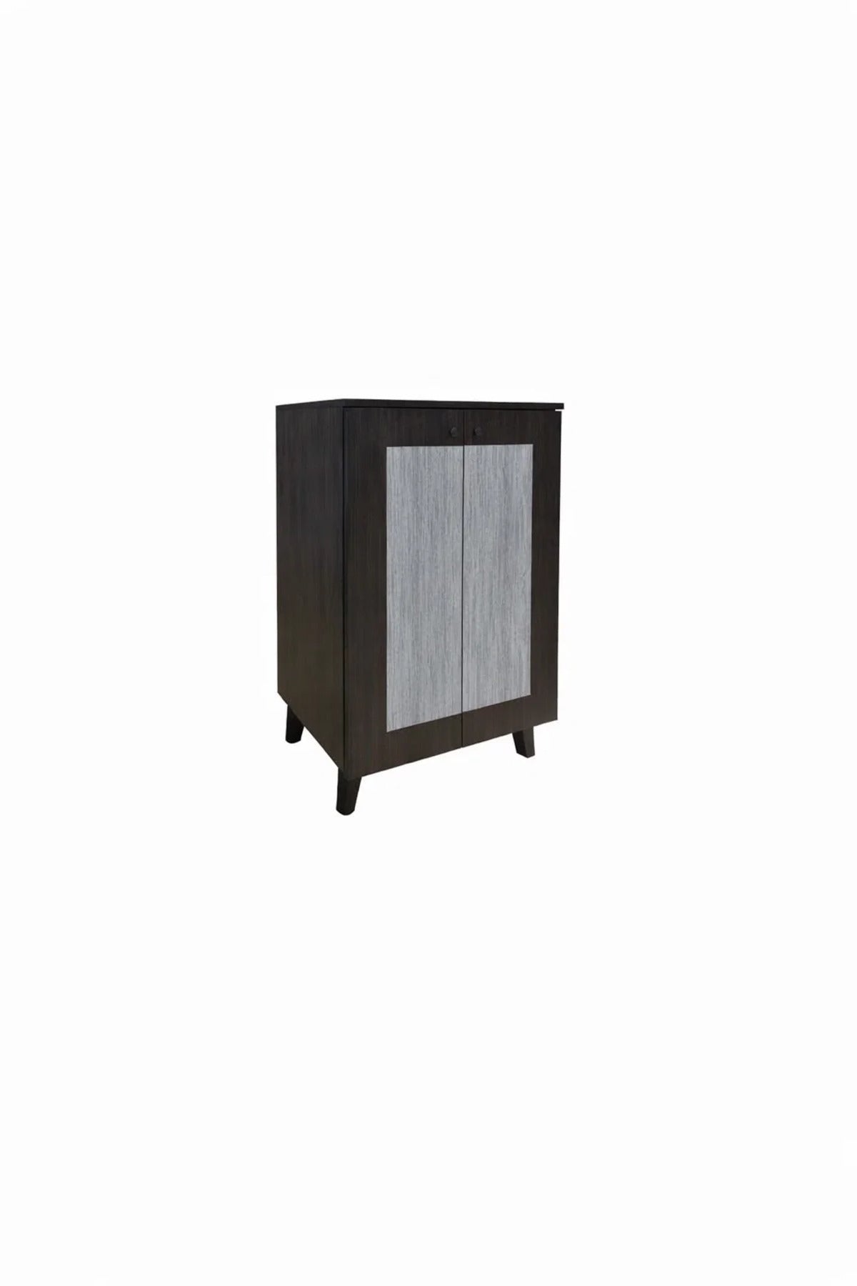 Modern 2-Door Wooden Shoe Cabinet Storage Organizer for Hallway Entryway Brown and Grey Finish