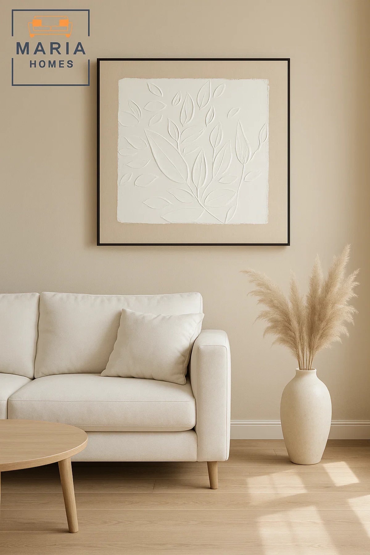 Leaf Textured Wall Art Ð Modern Minimalist Embossed Decor for Living Room, Bedroom 100*100cm