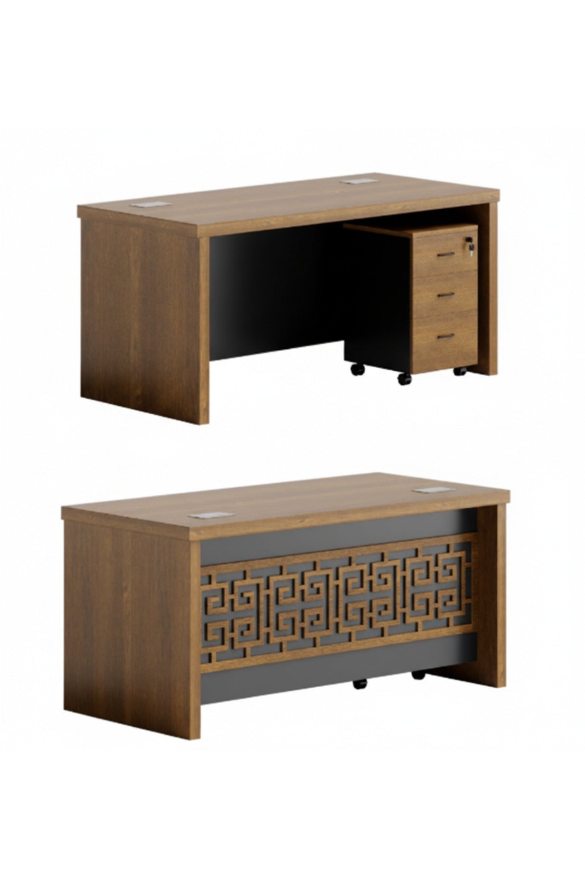 Modern Brown Office Desk with Mobile Drawer Cabinet 120 _ 70 _ 75 cm