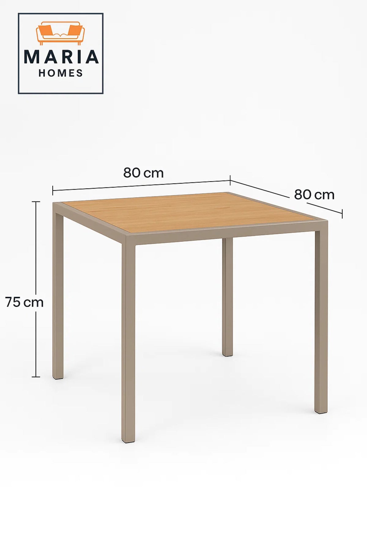Modern Square Dining Table 80x80x75 | Light Wood Top | Metal Frame Indoor Outdoor Use