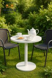 Round White Pedestal Table with Minimalist Design
