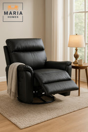 Black Recliner Chair Ð Swivel, Footrest & Side Pocket for Living Room Comfort