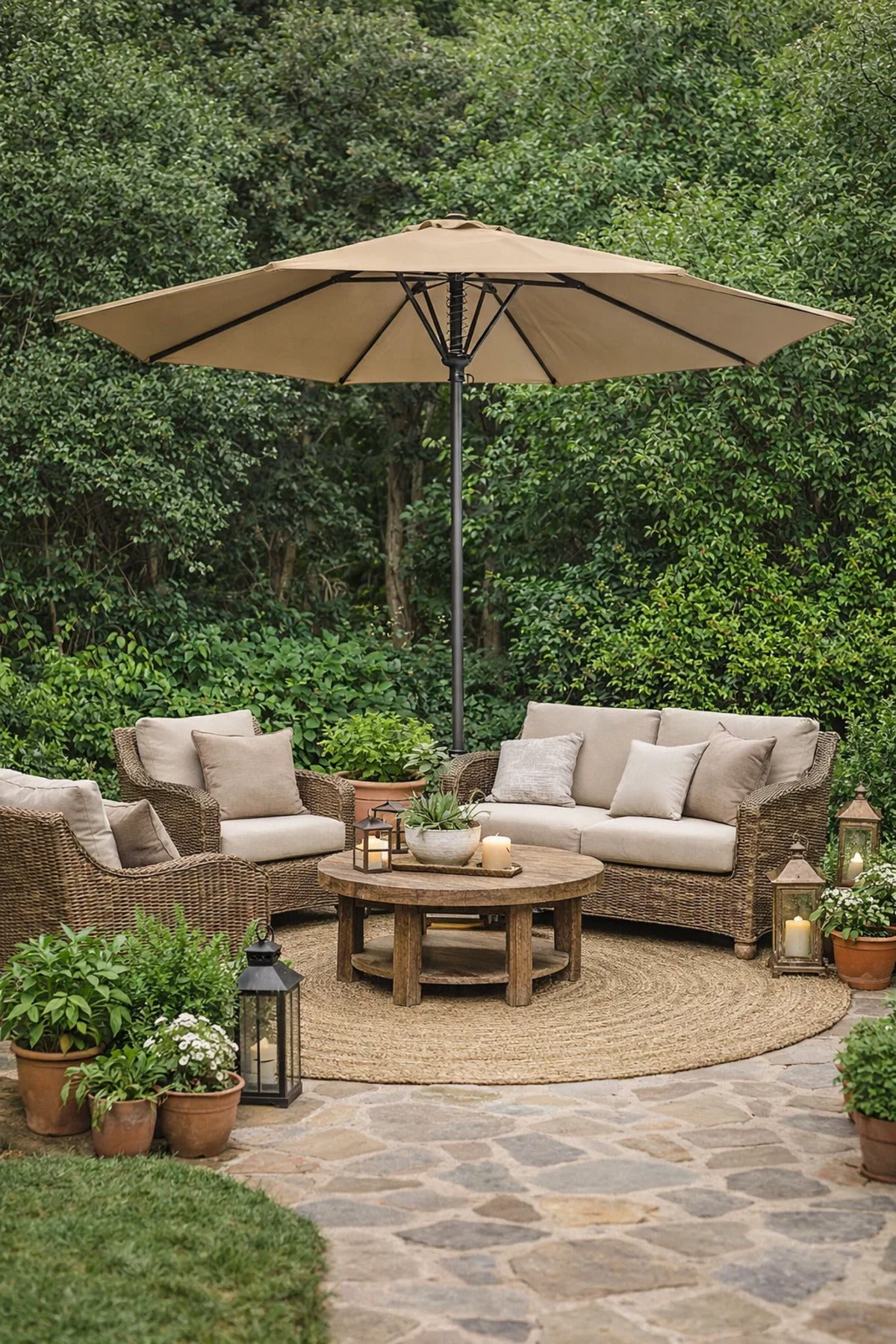 Premium Outdoor Umbrella Awning 300cm Beige Garden Patio Sun Shade Canopy with Sturdy Pole Base