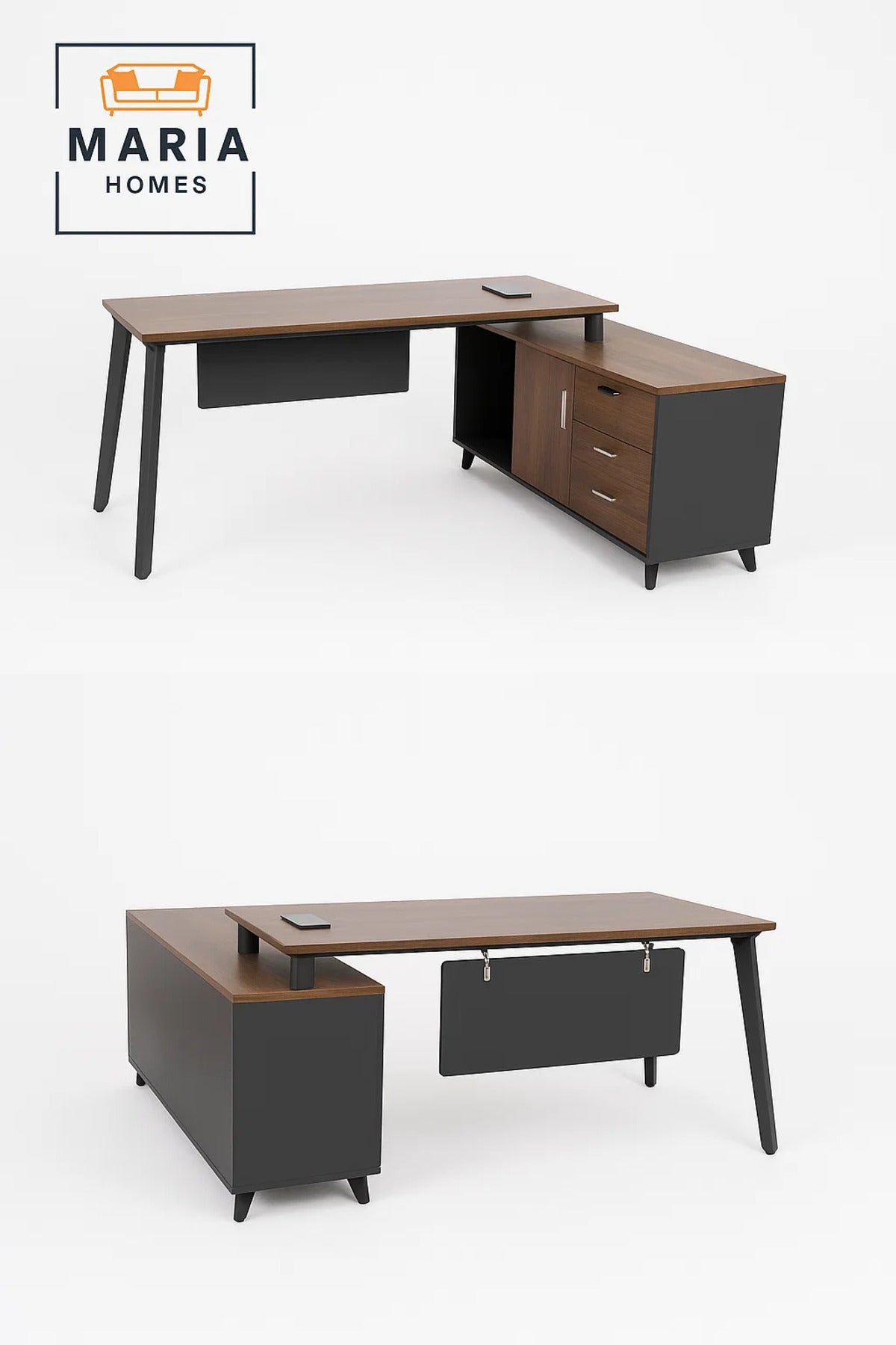 Executive L-Shaped Desk with Wood Top and Side Storage Cabinet-size 160*70