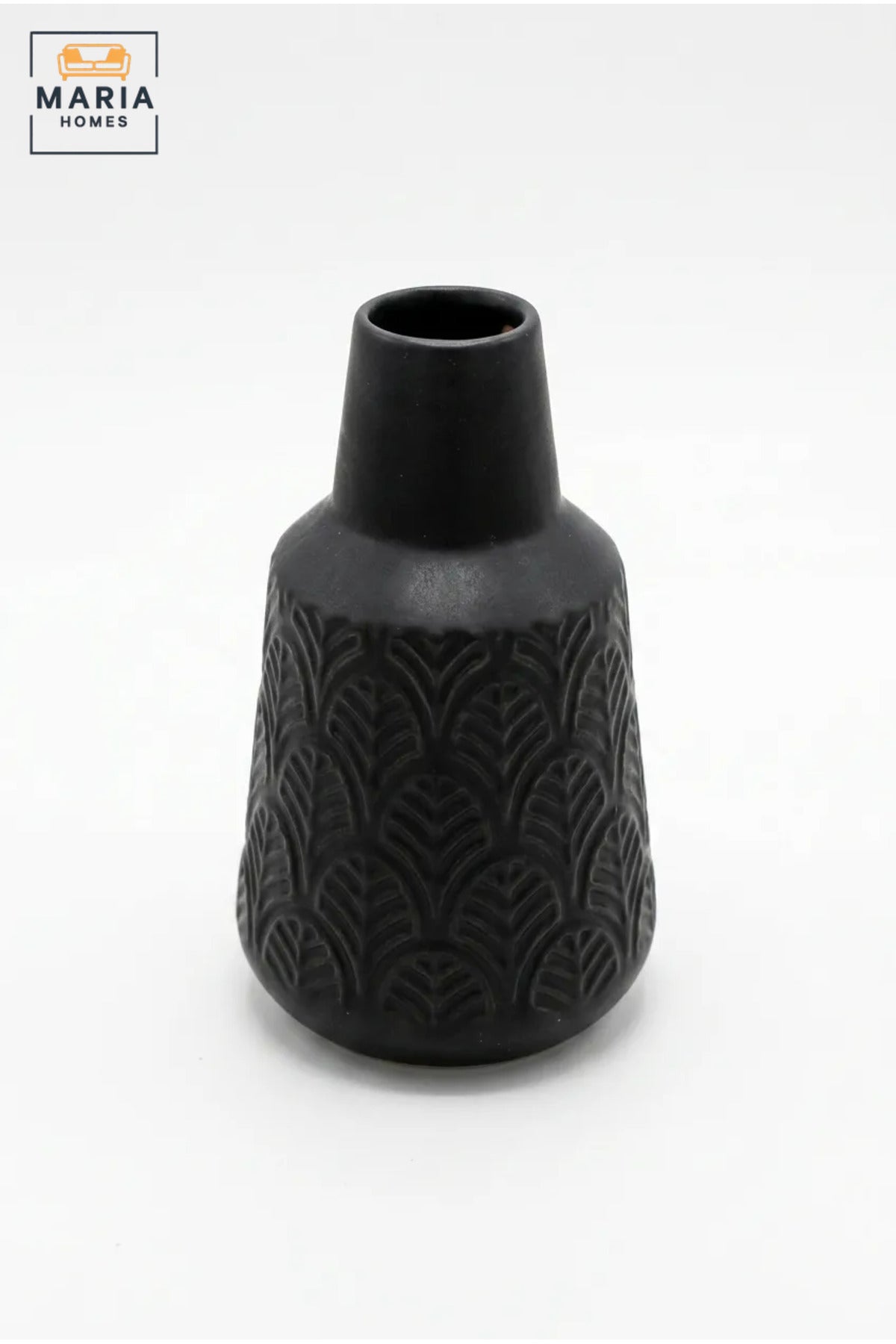 Modern Black Ceramic Decorative Vase with Textured Finish, Small Flower Vase for Living Room, Dining Table, Shelf & Home Décor