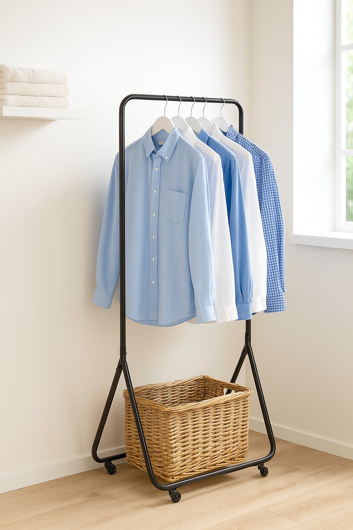 Black Metal Clothing Rack with Wheels Ð 168_60 cm Portable Garment Stand