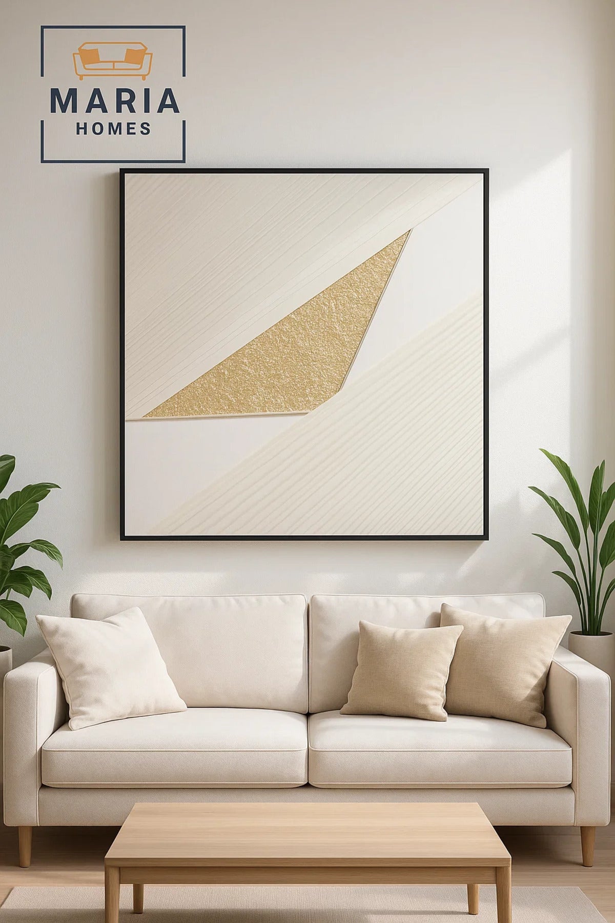 White and Gold Square Geometric Wall Art √ê Modern Luxury Textured Decor for Home & Office-100*100CM