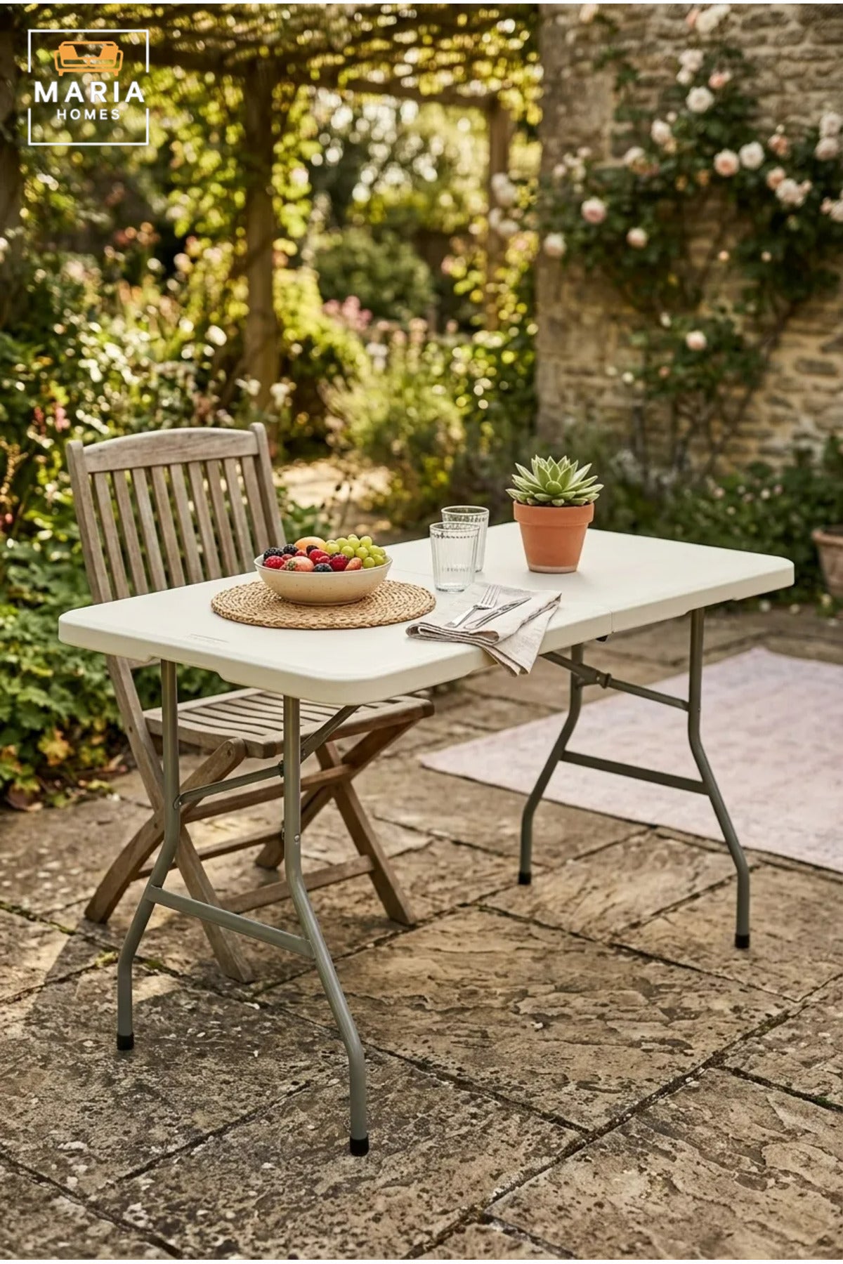 Large Portable Folding Table with Carry Handle and Metal Legs, Multipurpose Table for Camping, Picnic, Garden, Events, Catering and Indoor Use