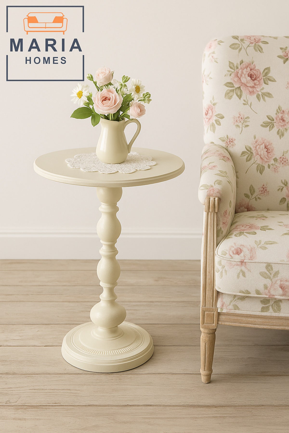 Classic Round Pedestal Accent Table in White Ð Elegant Side Table for Living Room or Entryway