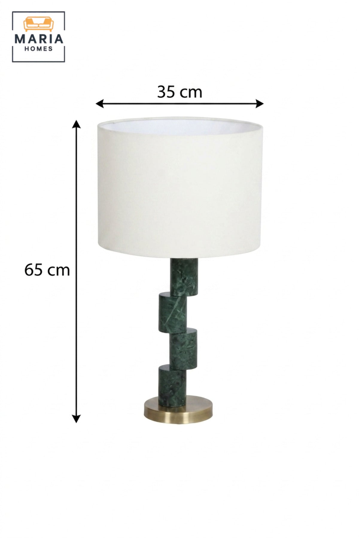 Modern Green Marble Effect Table Lamp with Geometric Column, White Fabric Drum Shade and Gold Base Decorative Bedside Light for Home and Office