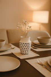 Natural White Ceramic Vase with Black Dots Ð Small Curved Mouth Decorative Vase