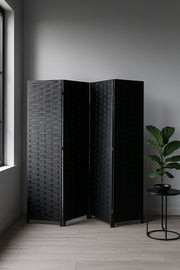 4-Panel Woven Room Divider Ð 180_180 cm Foldable Privacy Screen in Elegant Black