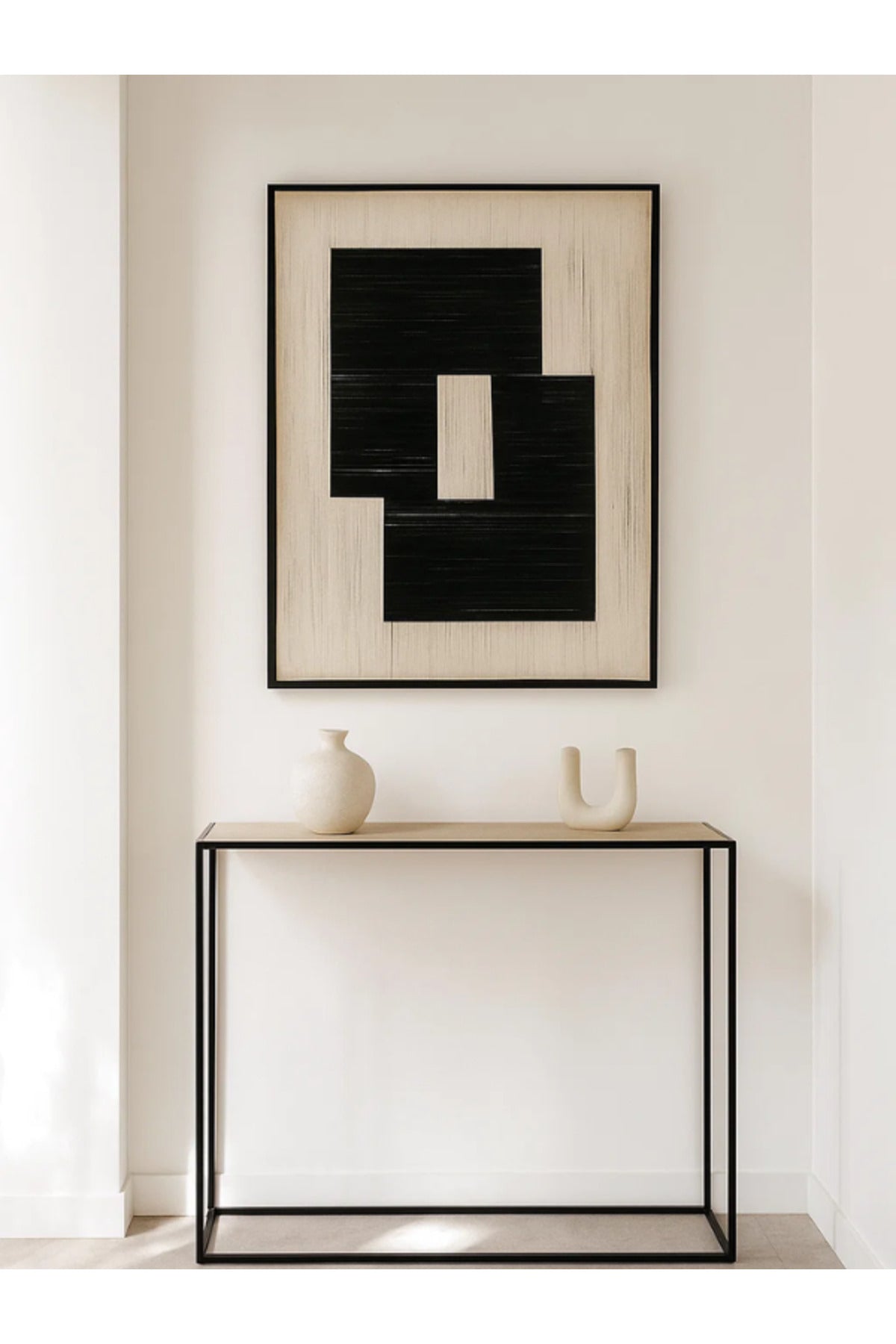 Modern Abstract Wall Art Ð 120_80 cm Beige and Black Geometric Framed Canvas DŽcor