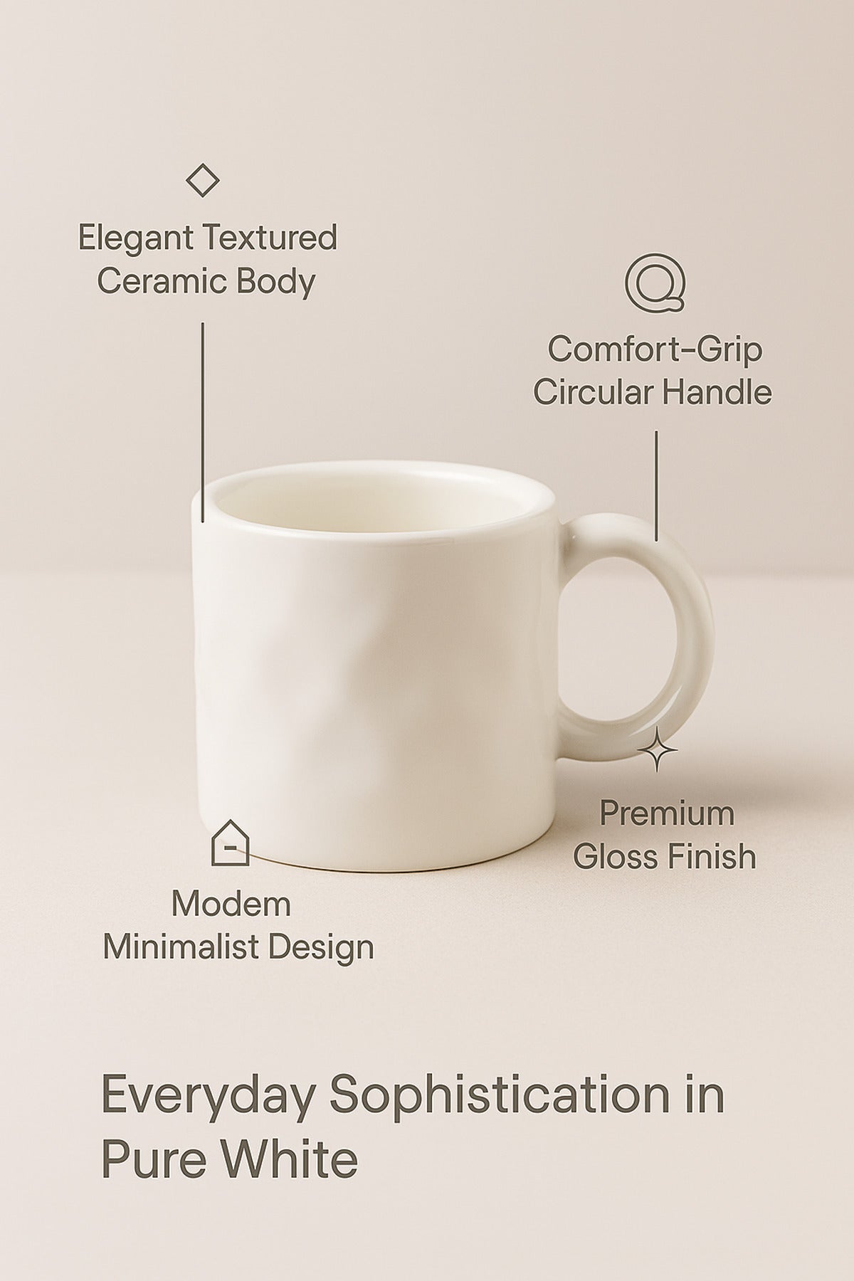 White Ceramic Mug Ð Textured Modern Coffee and Tea Cup