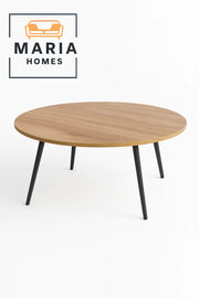 Large Round Wood Coffee Table with Black Tapered Legs-size 80cm