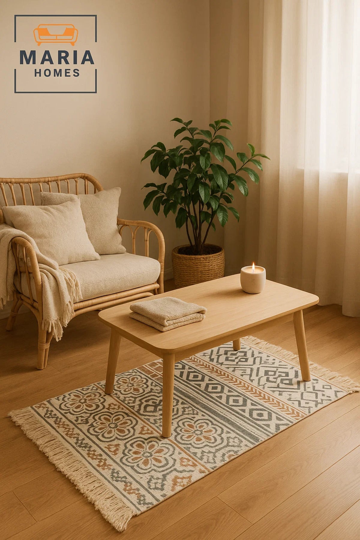 Boho Cotton Accent Rug with Multicolor Tribal Pattern and Fringe Ðsize 60*80 cm