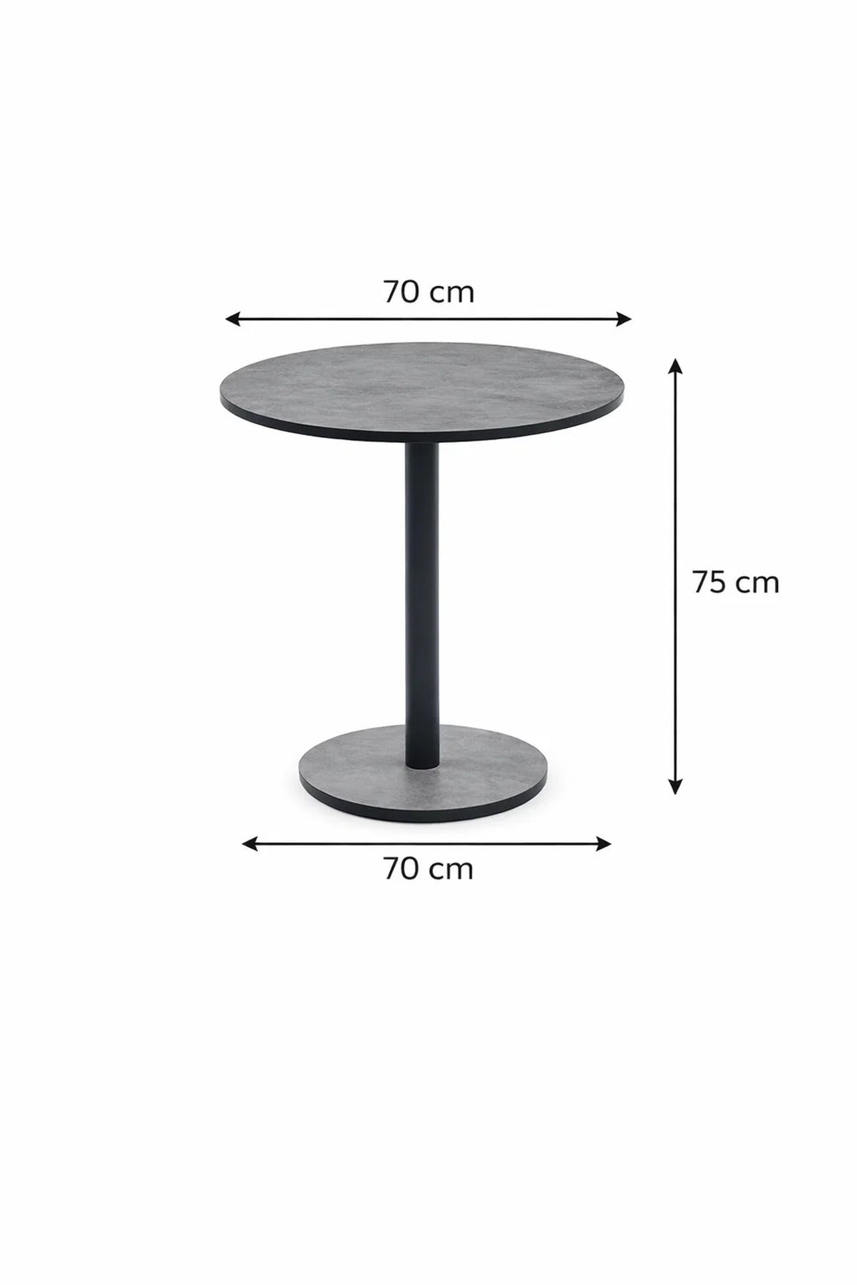 Modern Grey Round Dining Table 70cm Melamine Top Black Metal Leg Compact Bistro Cafe Design
