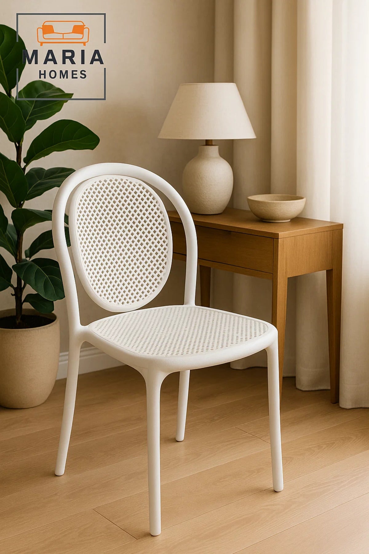 White Modern Plastic Dining Chair Ð Ventilated Backrest for Indoor & Outdoor Use