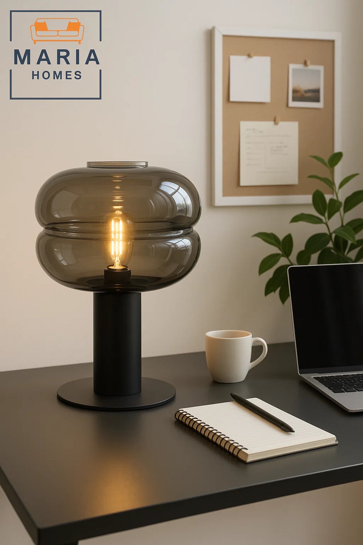 Modern Black Table Lamp with Smoked Glass Shade