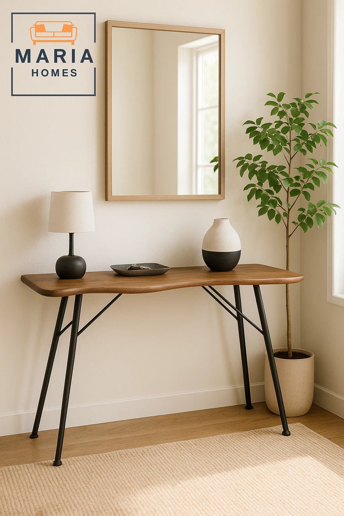 Modern Wooden Console Table with Curved Edge Ð 120x40x76cm Decorative Hallway or Entryway Table