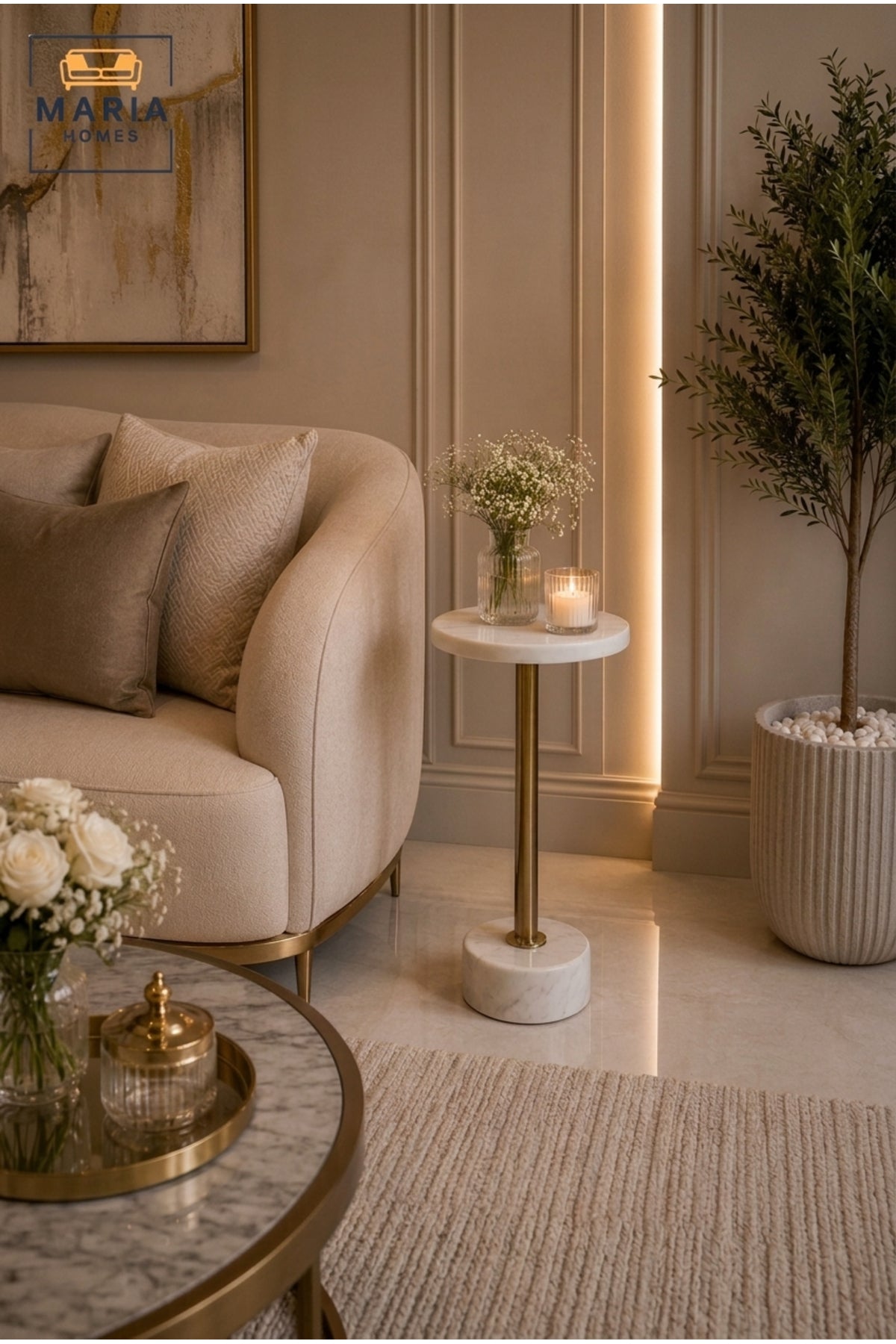 Luxury Marble Side Table Gold Accent Table Round End Table for Living Room Bedroom