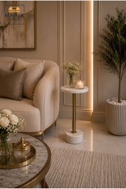 Luxury Marble Side Table Gold Accent Table Round End Table for Living Room Bedroom