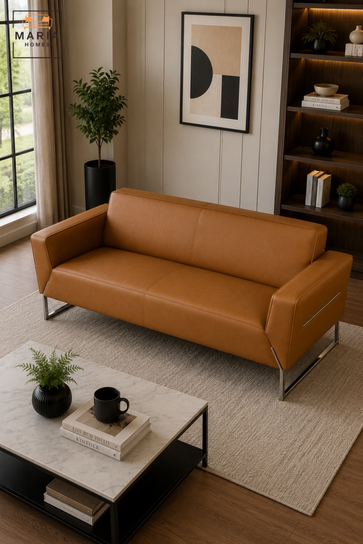 Modern 3 Seater Upholstered Sofa with Padded Armrests | Contemporary Couch for Living Room, Office, Reception, Lounge & Waiting Area