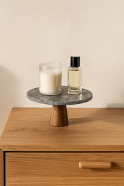 Black Marble Decorative Pedestal Ð Round Display Stand with Wooden Base