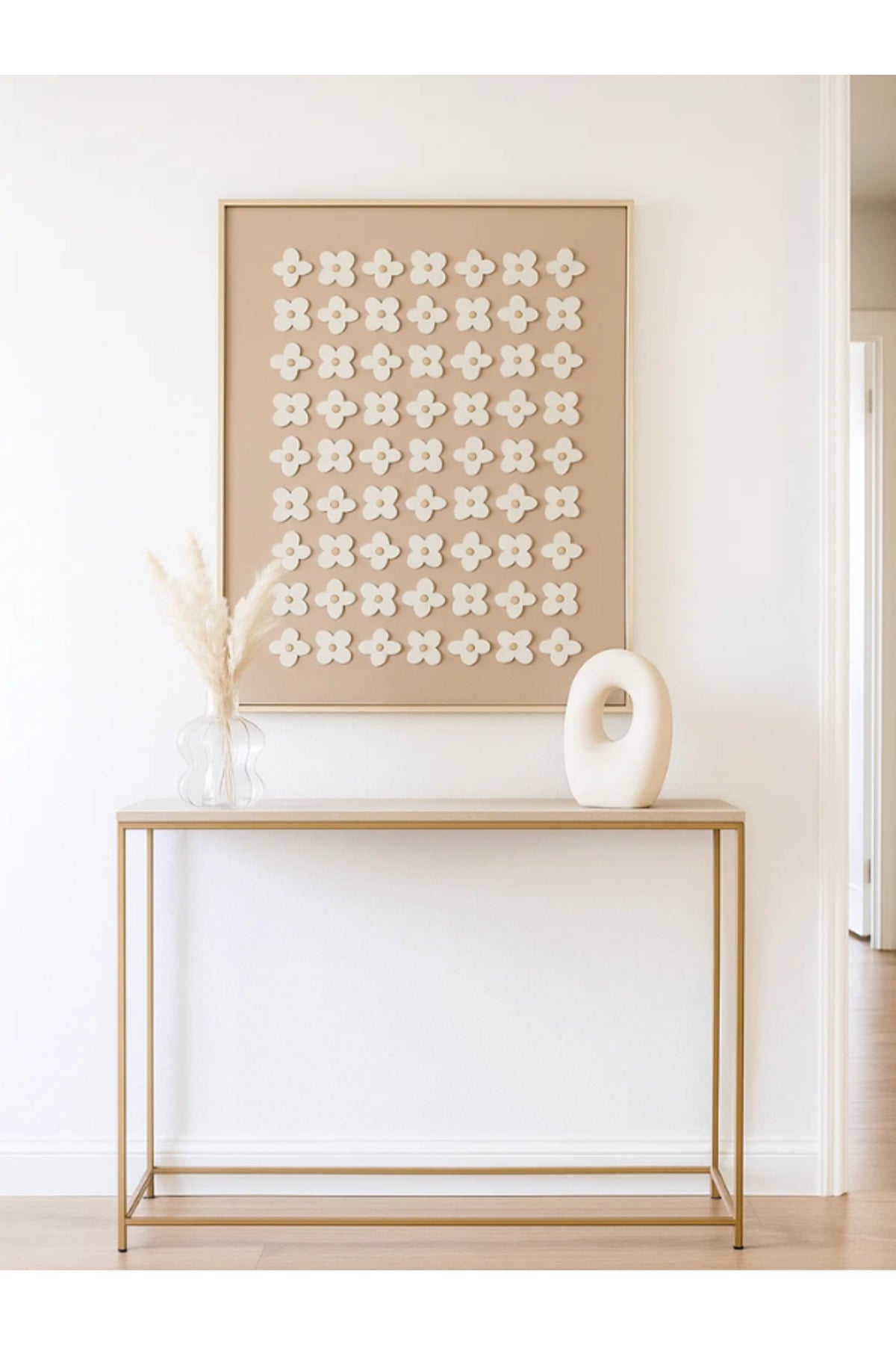Modern Geometric Wall Art Ð 120_80 cm Beige Floral Pattern Framed Canvas DŽcor