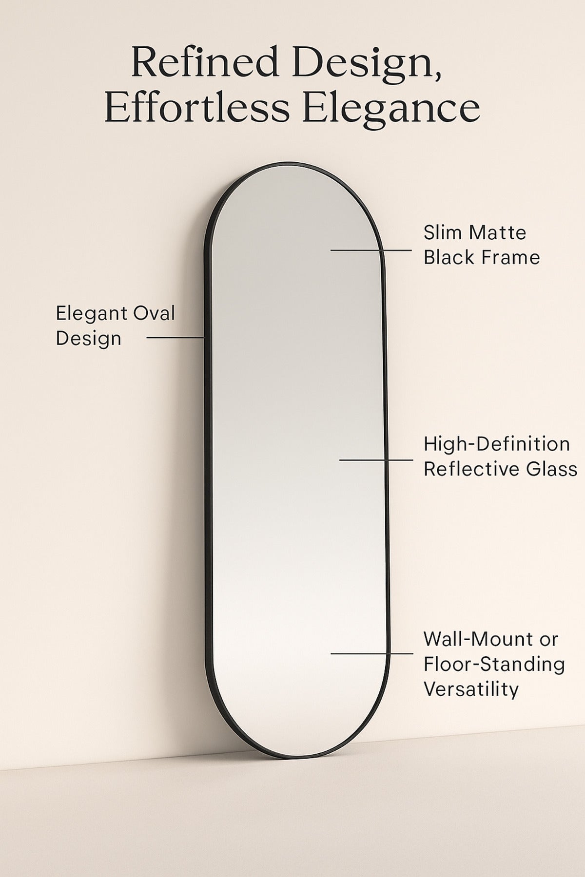 Oval Wall Mirror with Black Frame Ð 120_60 cm Modern Full-Length Decorative Mirror