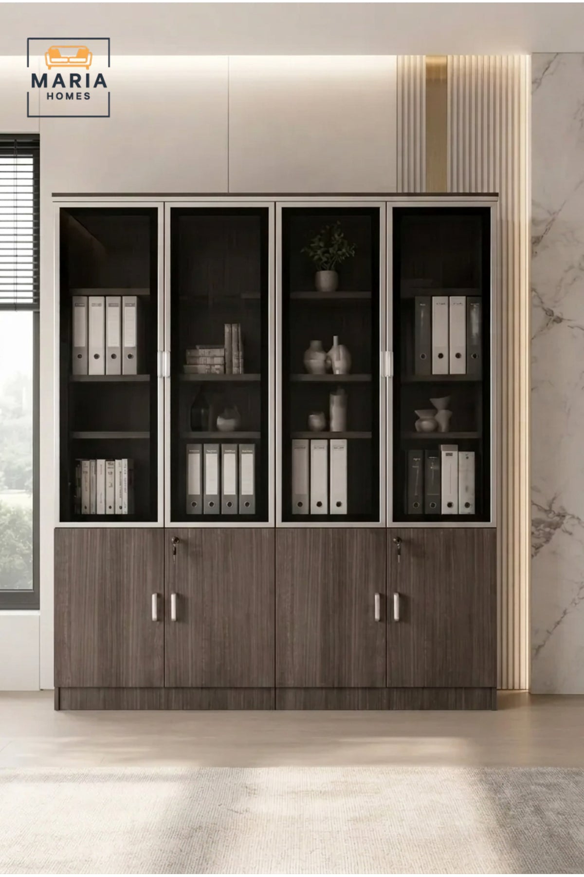 Modern Wooden Display Cabinet with Glass Doors √ê Office Storage Bookcase & Filing Cabinet